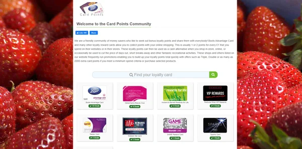 Screenshot of the Card Points website