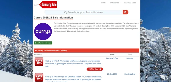 Screenshot of the January Sale website